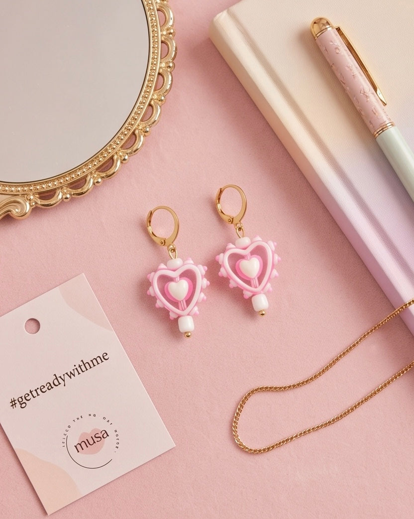 Pink heart earrings
