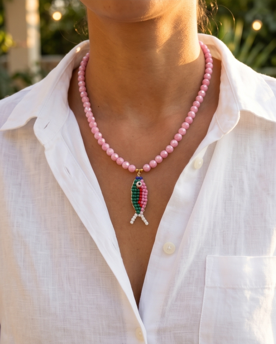 Serfu necklace (pink-green)