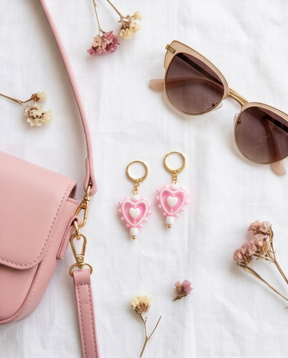 Pink heart earrings