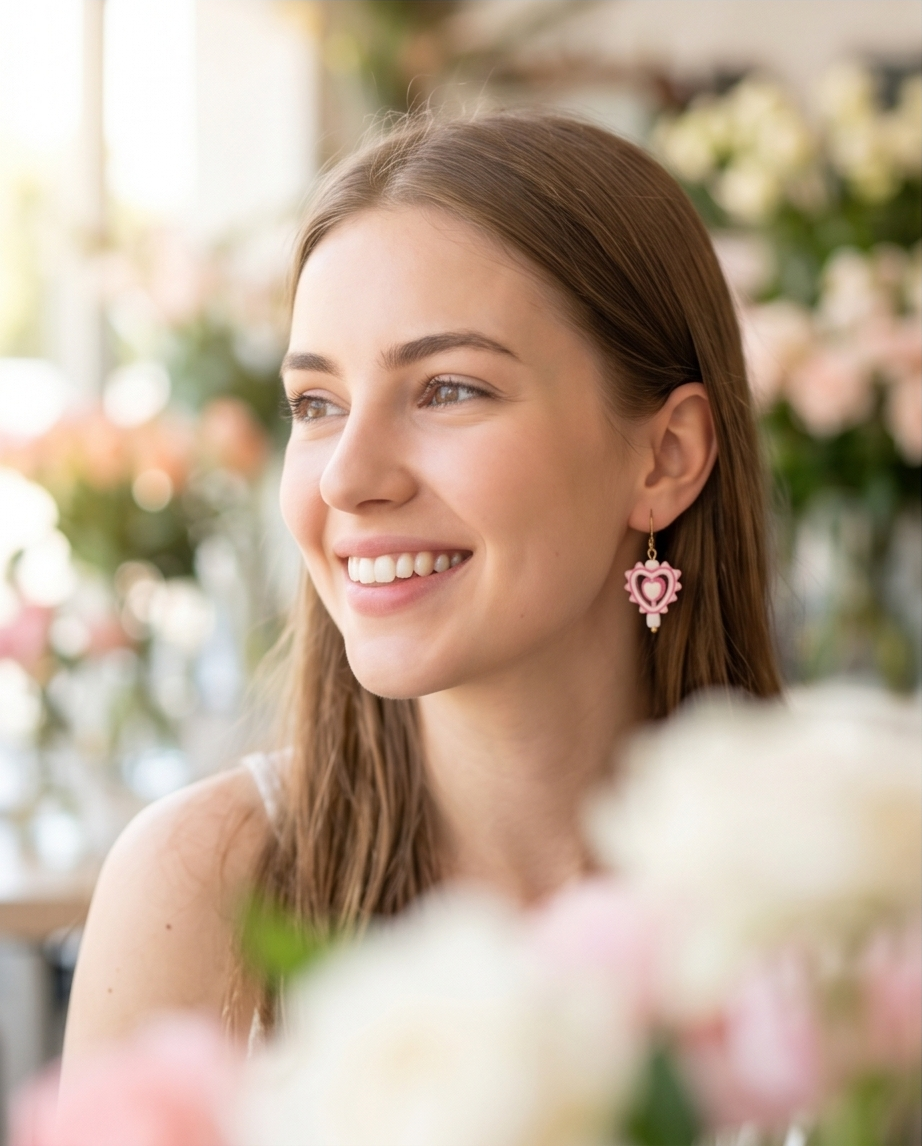 Pink heart earrings