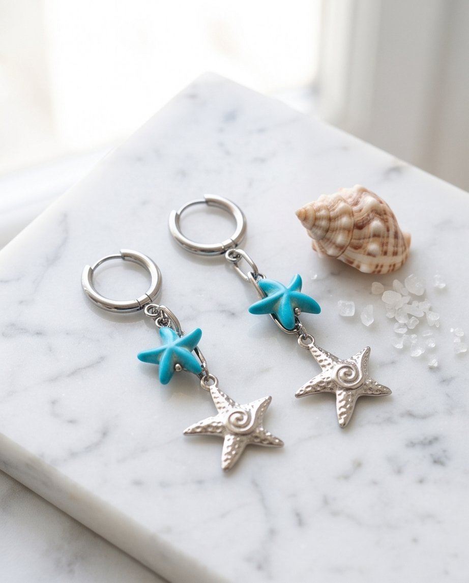 Blue starfish earrings