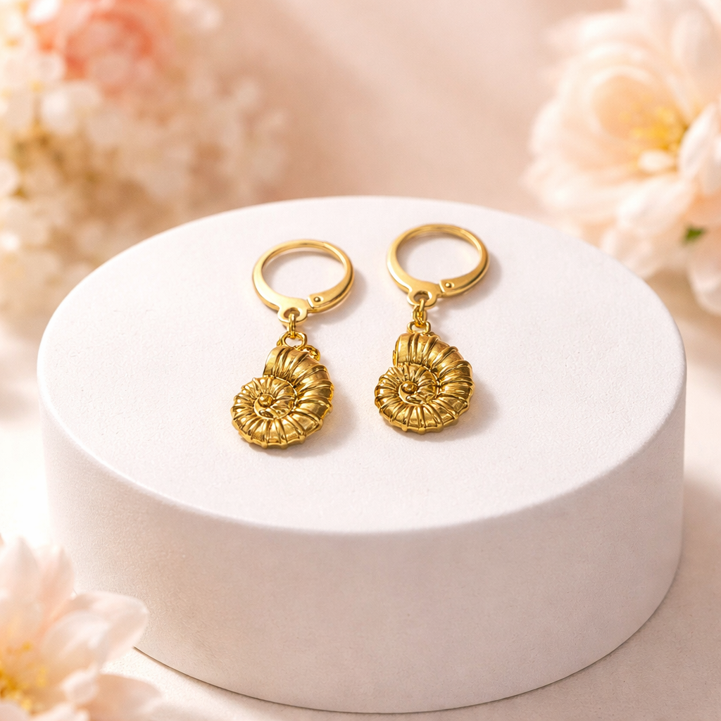 Gold seashell earrings
